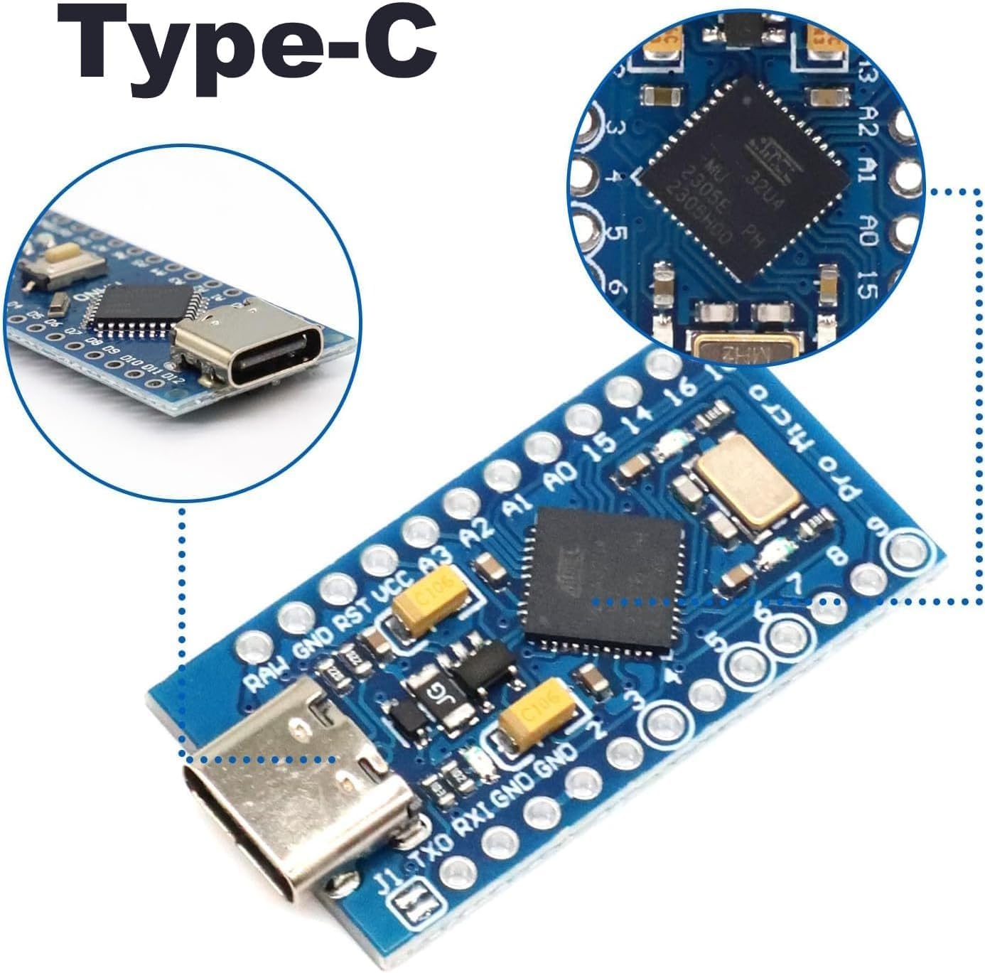 Carte Pro Micro 5V/16MHz – Microcontrôleur ATmega32U4 pour prototypage léger et USB natif