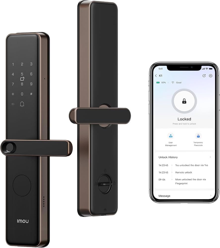 Lecteur d'empreinte digitale multi-dimensionnel intégré à la poignée de la serrure Imou K1.