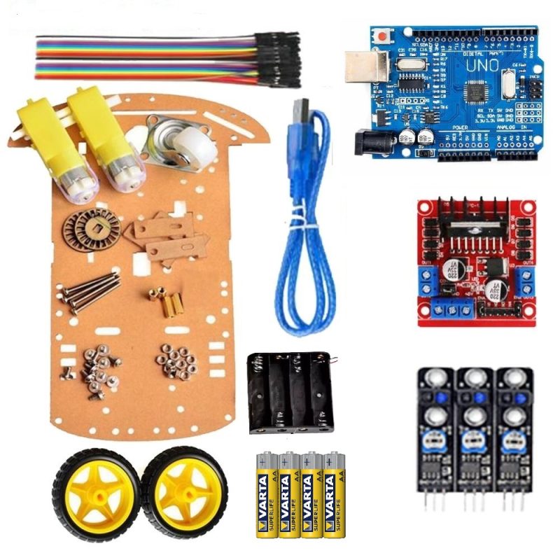 kit Robot arduino uno r3 Suiveur de Ligne 2WD avec 4 pile AA 1.5v varta gratuite